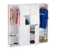 Relaxdays Étagère Cubes Rangement penderie Armoire 12 Compartiments Plastique modulable HxlxP: 145,5 x 145,5 cm, Blanc