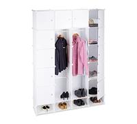 Relaxdays Étagère cubes rangement penderie armoire 18 compartiments plastique chaussures modulable 145 x 200 cm, blanc
