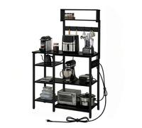 Relaxdays Étagère cuisine avec prises & USB, H x L x P 151x82x40 cm, support micro-ondes, effet bois, métal noir