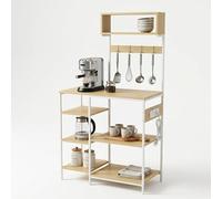 Relaxdays Étagère Cuisine en métal avec Prise USB, Effet Bois, 151x40x82 cm, Naturel/Blanc