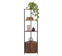 Relaxdays Étagère d'angle 5 Niveaux + Placard, 147×44,5×30 cm, Salon & Cuisine, Gain de Place, Marron/Noir