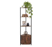 Relaxdays Étagère d'angle 5 Niveaux + Placard, 147×44,5×30 cm, Salon & Cuisine, Gain de Place, Marron/Noir