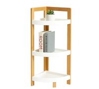 Relaxdays Étagère d'angle en Bambou, 3 étagères, 77 x 23 x 23 cm, Gain de Place, Naturel/Blanc