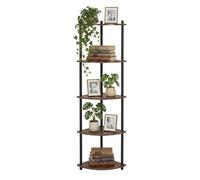 Relaxdays Étagère d'angle, Marron/Noire | 143,5 x 38 x 25 cm, 5 niveaux, étagère salon sur pied, MDF, bambou, industriel