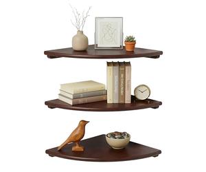 Relaxdays Étagère d'angle Murale, HxLxP 3 x 35 x 35 cm, Bois de Noyer, Brun foncé, Charge Max. 5 kg, Salon, déco
