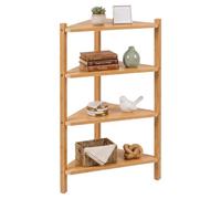 Relaxdays Étagère d'angle sur Pied, Nature | 80 x 46 x 25 cm, 4 tablettes, salon, salle de bains, MDF, bambou
