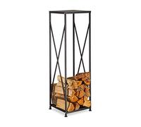 Relaxdays Etagère de Cheminée Rangement bûches Bois Acier Panier Bois Porte-bûches HxlxP: 111x34x34 cm, Noir