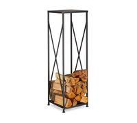 Relaxdays Etagère de Cheminée Rangement bûches Bois acier panier bois porte-bûches HxlxP: 111x34x34 cm, noir
