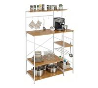 Relaxdays Étagère de Cuisine, 7 tablettes, Aspect Bois Naturel/Blanc