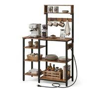 Relaxdays étagère de cuisine avec prise et USB, HxLxP: 151x82x40 cm, pour micro-ondes, aspect bois, métal, marron/noir