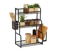 Relaxdays Etagère de Cuisine Plaque de Travail, 3 Niveaux, Support planchettes et Couvert, pour épices, en métal, Noir
