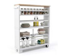 Relaxdays Chariot de Niche, H : 80 x 13 x 50 cm, étagère étroite pour Salle de Bain et Cuisine, 4 Niveaux, poignée d'étagère à roulettes, Blanc-Naturel