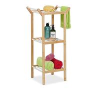 Relaxdays Étagère de Salle de Bain, 3 Niveaux, 2 Portes-Serviettes, en Bambou, HLP : 85 x 41,5 x 30 cm, Blanc et Nature