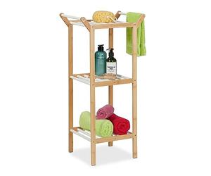 Relaxdays Étagère de Salle de Bain, 3 Niveaux, 2 Portes-Serviettes, en Bambou, HLP : 85 x 41,5 x 30 cm, Blanc et Nature