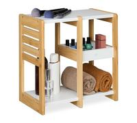 Relaxdays Étagère de Salle de Bain, 3 Niveaux, HxLxP : 35x34x20 cm, Meuble pour Cuisine, Bambou, MDF, Blanc