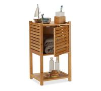 Relaxdays Etagère de salle de bain en bambou, 2 rangements & 1 compartiment avec porte, meuble de bain HlP 62,5 x35x29cm
