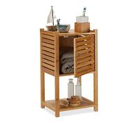 Relaxdays Etagère de Salle de Bain en Bambou, 2 rangements & 1 Compartiment avec Porte, Meuble de Bain HlP 62,5 x35x29cm
