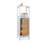Relaxdays Étagère de Salle de Bains, 3 Compartiments, HLP 96,5 x 30 x 30 cm, Petite, MDF, Effet rotin, Blanc/Naturel