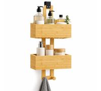 Relaxdays étagère de douche suspendue, 2 compartiments, 40x20x9 cm | Étagère de douche en bambou sans perçage, trous d'évacuation, pour portes vitrées et cabines de douche