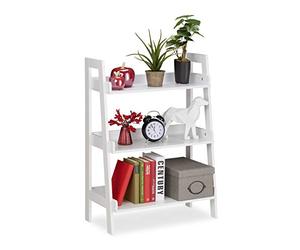 Relaxdays Etagère Droite, 3 Niveaux, échelle décorations, Plantes et Livres, en escalier, HlP: 82,5 x 61 x 29 cm, Blanc