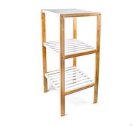 Relaxdays Étagère en bambou avec 3 niveaux, H x L x P : 80 x 33 x 34 cm, pour la salle de bain, blanc et nature