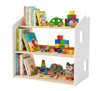 Relaxdays Étagère maison pour enfants – Bois blanc-naturel, 3 niveaux, 59×61×39 cm