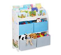 relaxdays Etagère Enfants, 4 boîtes, Motif feu, Rangement Jouets, Livres, Chambre d'enfants HxlxP 98x82,5x30 cm, coloré