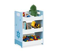 Relaxdays Étagère Enfants, 5 Compartiments, H x L x P : 60 x 42,5 x 30 cm, MDF, Meuble Rangement, poignées, Blanc-Bleu