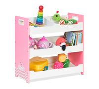 Relaxdays Étagère Enfants, 5 Compartiments, H x L x P : 60 x 62,5 x 30 cm, MDF, Meuble Rangement, poignées, Blanc-Rose