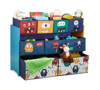 Relaxdays Étagère enfants à 9 boîtes, motif monstres, commode à jouets, HLP 70x92,5x30 cm, chambre d'enfant, multicolore