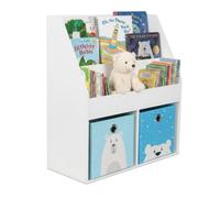 Relaxdays Étagère Enfants H x L x P : 79 x 72 x 30,5 cm, Blanche | 3 étagères livres, 2 bacs à jouets