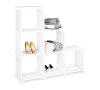Relaxdays Étagère escalier, 6 compartiments, meuble rangement, HxLxP : 109x106x30 cm, séparateur de pièces, blanc