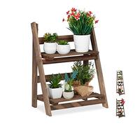 Relaxdays étagère escalier fleurs, escalier fleurs bois 2 niveaux, pliable, échelle plantes, HlP 51,5x 41x24 cm, brun
