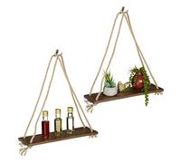 Relaxdays Étagère Flottante Bois, Set de 2, Tablette Suspendue, Cordes Maritime, Vintage Plante, 49 x 43 x 13 cm, Brun