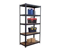 Relaxdays Étagère Heavy Duty, 875 kg, H x L x P 180 x 90 x 45 cm, 5 Niveaux, Finition Bois, Acier et MDF, Noir/Brun