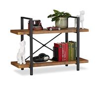 relaxdays étagère Industrielle, Meuble sur Pieds à 2 Niveaux, 64,5 x 90 x 33,5 cm, MDF & métal, Range-Livres, Marron
