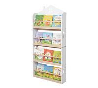 Relaxdays Étagère Livres Murale Enfants 4 Compartiments, Maison, Blanc/Naturel 130x60x15 cm