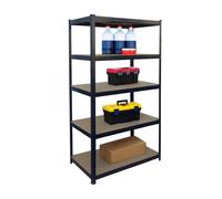 Étagère robuste Relaxdays, H x l x P 180 x 100 x 60 cm, capacité de charge 1 250 kg, 5 étagères en MDF, étagère de rangement pour cave, à assembler, noire