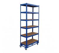 Relaxdays étagère Lourde à roulettes, 209×90×40 cm, 900 kg, 6 tablettes, Acier, emboîtable, Bleue