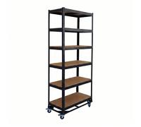 Relaxdays Étagère lourde à roulettes, H x L x P : 209 x 90 x 40 cm, 900 kg, 6 tablettes, acier, système emboîtable, noir