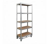 Relaxdays Étagère lourde à roulettes, HxLxP 191x90x45 cm, 750 kg, 5 plateaux, acier, emboîtable, argenté