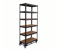 Relaxdays Étagère Lourde à roulettes Noire, emboîtable | H x L x P : 209 x 90 x 40 cm, 900 kg, 6 tablettes, acier