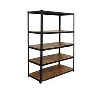 Relaxdays Étagère Lourde Bois/Acier, 500 kg, 5 Niveaux, Aspect Bois, 60 x 120 x 200 cm, Noir/Marron
