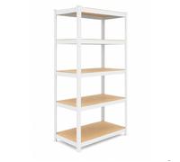Relaxdays Étagère lourde H x L x P : 200 x 90 x 60 cm 875 kg 5 niveaux cave & garage emboîtable blanc/marron