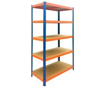 Relaxdays Étagère charge lourde, bleu-orange | H x L x P : 180 x 100 x 40 cm, 875 kg, 5 niveaux MDF, acier, à emboîter