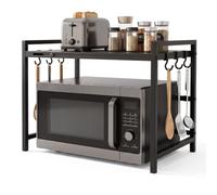 Relaxdays Étagère Micro-Ondes Extensible, HxLxP 43,5x32-65x40 cm, Noire | Crochets, peu encombrants et robustes, étagère de cuisine sur pied