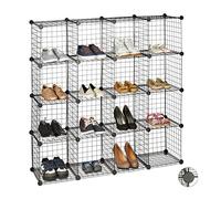 Relaxdays Étagère modulable grille treillis 16 cubes compartiments DIY métal meuble rangement 30x30 cm, noir