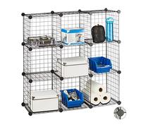 Relaxdays Étagère modulable grille treillis 9 cubes compartiments DIY métal meuble rangement grillage 30x30 cm, noir