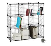 Relaxdays Étagère modulaire en treillis métallique, 9 cubes, montage DIY, ouverte, compartiments 35×35 cm, noir