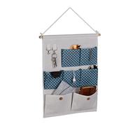 Relaxdays Étagère Murale, 7 Compartiments, 2 Crochets, Coton, HxL : 60x39 cm, Salle de Bain, Organisateur, crème/Bleu